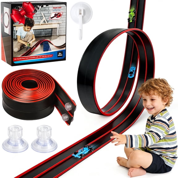 Flooyes 15FT Flexible Race Car Track For Kids, Soft Road With Little Car, Portable & Foldable Indoor/Outdoor Toy, Gift For Boys Girls 3 4 5 6 
