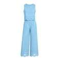 thumbnail image 7 of TEAJOPSUU Womens 2 Piece Sets Matching Lace Hem Outfits Sleeveless Crew Neck Crop Tank Tops High Waisted Wide leg Pants Sets Casual Daily Outfits Light Blue, 7 of 7