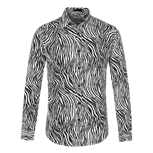 INSPIRE CHIC Men's Vintage Leopard Printed Button Down Long Sleeve Cotton Shirt