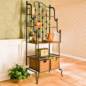 Coaster Dirty Oak Bakers Rack With 2 Drawers Walmart Com