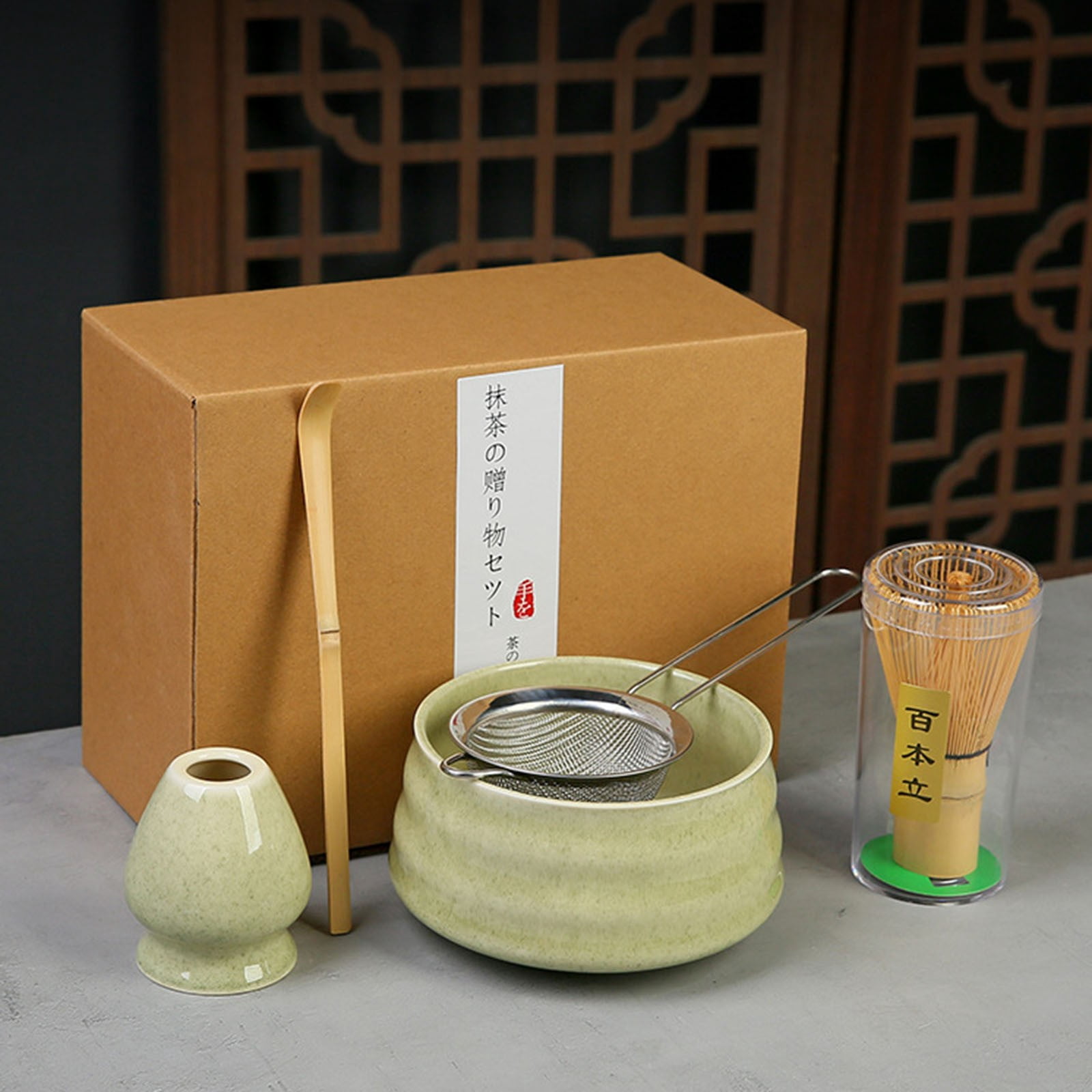 1 Tea Set Japan Matcha Set Matcha Whisk Matcha Bowl with Pouring Spout Matcha Whisk Holder Tea Making Kit. 1 Japanese Tea Set Matcha Color Color Box Packing 5Pc