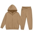 thumbnail image 2 of Ndbuld Boys Girls Full Zip Hoodie Jogger Pants Tracksuit, Casual Solid Color Sweatsuit Outfit with Kangaroo Pocket, 2 of 7