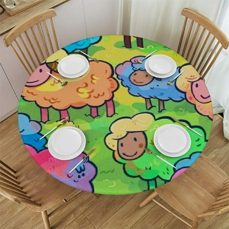 

BCIIG Sheep Round Table Cover Stain Resistant & Washable for Indoor Outdoor Dining Wedding Parties - 100% Polyester Fabric Waterproof Farmhouse Design 38 -42