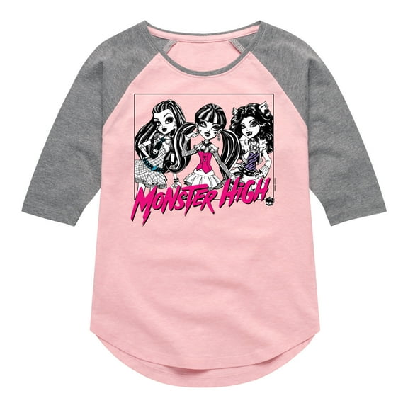 Monster High - Monster High Trio Frame  - Toddler And Youth Girls Shirt Tail Raglan