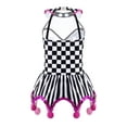 thumbnail image 2 of TTAO Girls Halloween Circus Clown Dress Sequined Halter Checkerboard Printed Dance Leotard Skirts Rose 8, 2 of 7