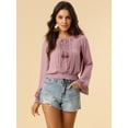 thumbnail image 2 of INSPIRE CHIC Blusa recortado con dobladillo fruncido y manga de campana con cuello de lazo campesino bordado de encaje para mujer Rosa empolvado L, 2 of 6