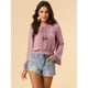 thumbnail image 2 of INSPIRE CHIC Blusa recortado con dobladillo fruncido y manga de campana con cuello de lazo campesino bordado de encaje para mujer Rosa empolvado L, 2 of 6