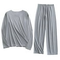 thumbnail image 2 of Weiqiqre Ensemble de Sport Décontracté pour Hommes, Couleur Unie, Col Rond, Manches Longues Élastiques, 2 of 6