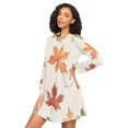 thumbnail image 3 of FORMRS Womens Long Sleeve Nightgowns Crew Neck Sleep Shirt Soft Pajamas Sizes S-3XL, Brown Autumn Leaves, 3 of 8