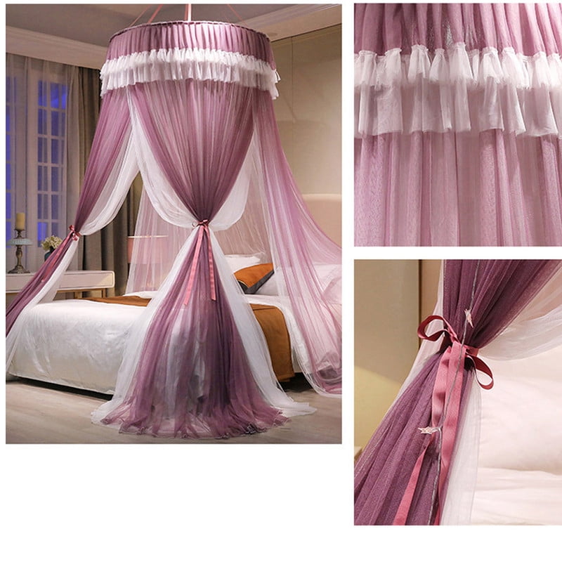 Kadahis Bed Canopy for Girls & Adults, Elegant Double Layer Bed Curtain Canopy Drapes, Round Dome Lace Princess Canopies Netting