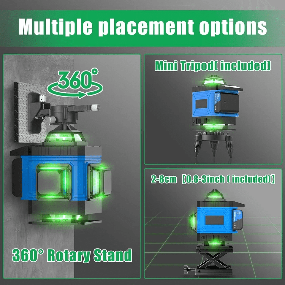 AZZUNOX Laser Level 360 Self Leveling Green Beam with LCD Screen, 4x360 lazer leveler tool, Rechargeable Battery & Magnetic Base - Ideal for Construction, Tiling, Tool Gift