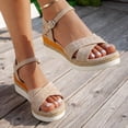 thumbnail image 4 of Rokment Womens Linen Platform Wedge Dressy Sandals Ladies Beach Breathable Open Toe Ankle Strap Espadrilles Chunky High Heels Dress Summer Shoes for Bride Wedding Beige Size 6.5, 4 of 6