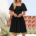thumbnail image 3 of YuXingFu Plus Size Summer Dresses for Women Mid-Length Crew Neck Plus Size Womens Dress Short Sleeve Floral Casual Summer Black S, 3 of 6