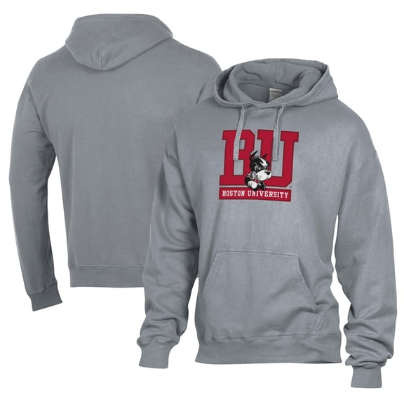 Men's Comfort Wash  Gray Boston University Lightweight Fleece Pullover Hoodie
