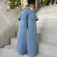 thumbnail image 7 of Girls Wide Leg Denim Jeans, Trendy Straight Leg Wide Leg Pants Zipper Ruffled Hem Back Pants with Pockets for Girls, 7 of 7