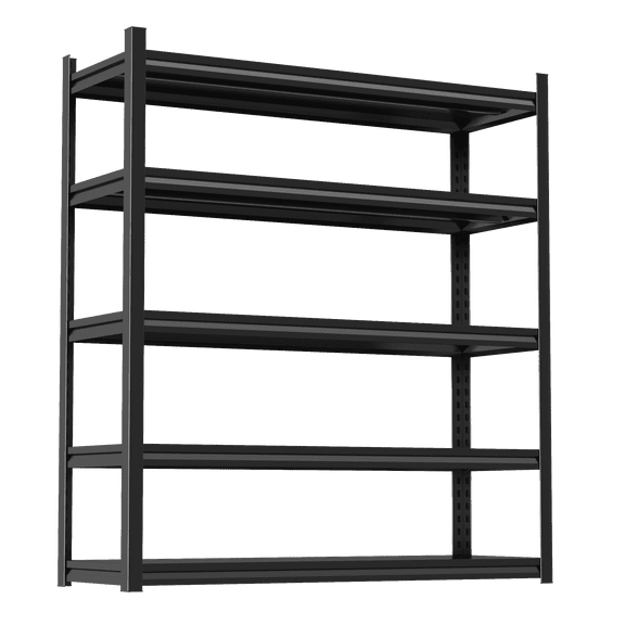 72''Storage Shelves, 5-Tier Garage Metal Shelving Unit, Adjustable, Double-Layer Column with Reinforced Ribs, Heavy-Duty, Capable of Bearing 3000 lbs, Suitable for Garage, Warehouse, Kitchen Storage