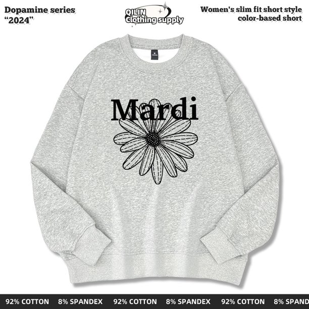 Sudadera Mardi Coreana para hombre y mujer, sudadera con estampado de margaritas pequeñas, sudadera de algodón suelta con cuello redondo del mismo estilo dorado y plateado