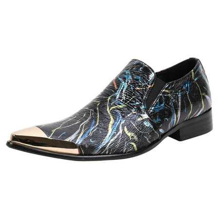 Santimon Men Genuine Leather Dress Shoes Printed Patent Oxford Shoes Crack Gold 12.5 US