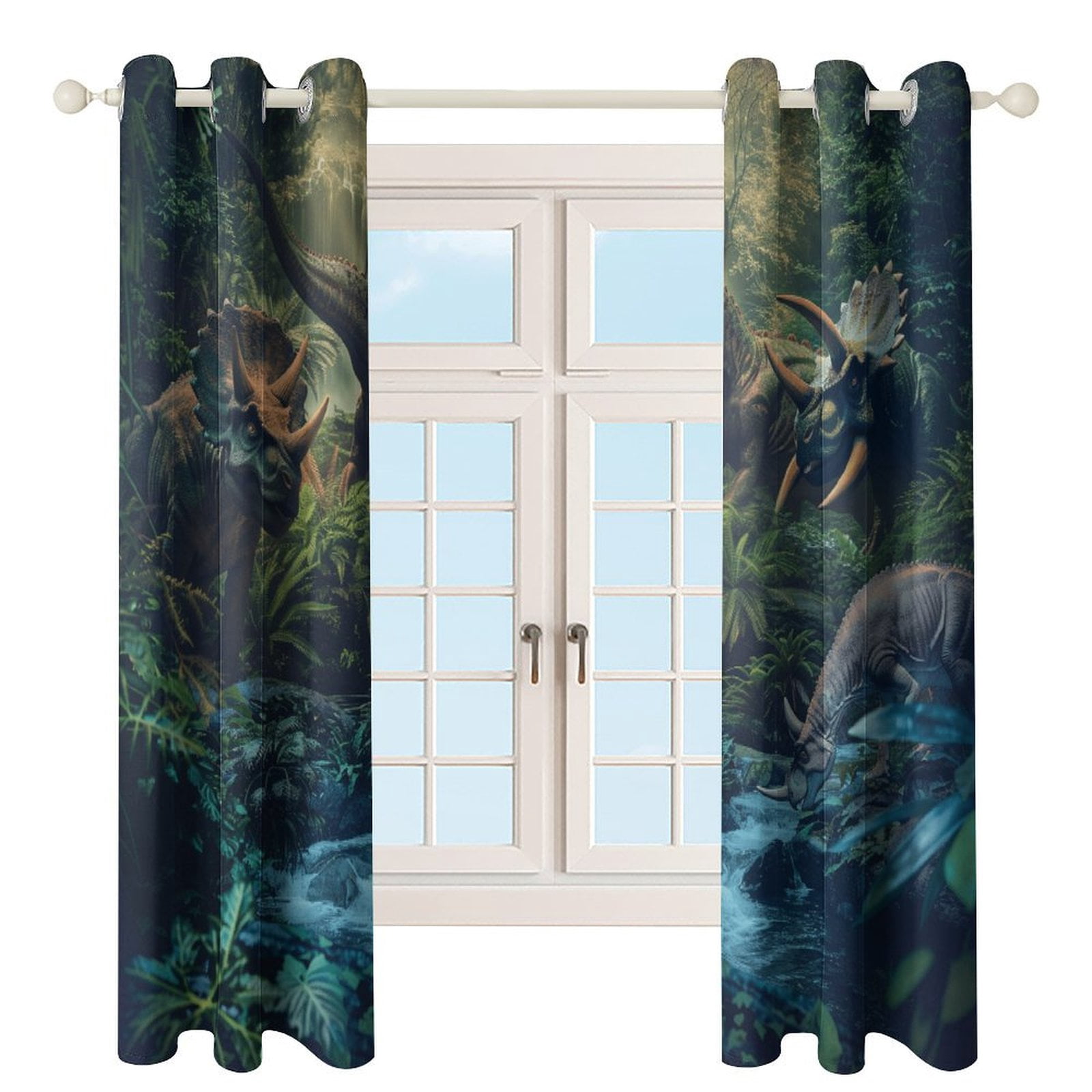 Blackout Curtains for Bedroom Jurassic Dinosaur Full Room Darkening Grommet Curtains for Living Room,Thermal Insulated Ombre Drapes