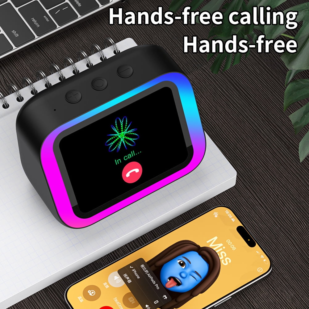 HUISZJ Smart Speaker, Portable BT Speaker Alarm Clock with RGB Lights, Voice Assistant Home Speaker for Bedroom Living Room