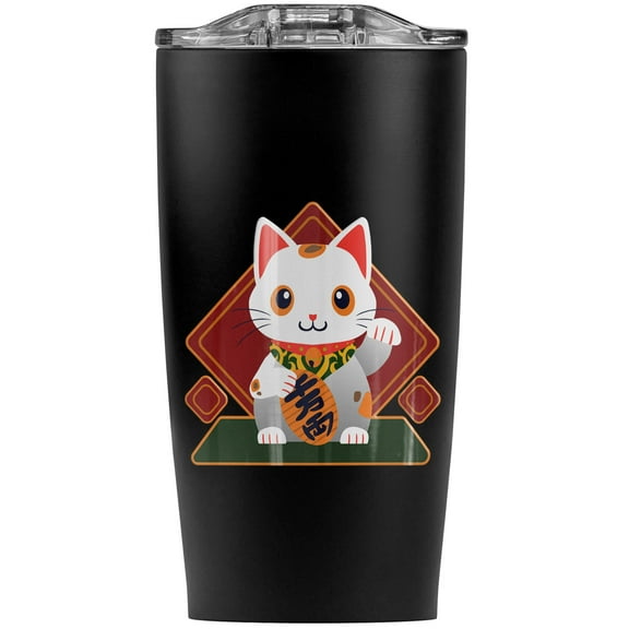 Cute Lucky Cat Maneki-Neko Stainless Steel 20 oz Travel Tumbler, Vacuum Insulated & Double Wall with Leakproof Sliding Lid | Great for Coffee/Hot Drinks and Cold Beverages