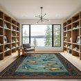 thumbnail image 2 of ODIKA 9'x12' Washable Area Rug Non-Shedding, Easy Care Fish Fishing Vintage Cabin Tackle Net Motif Lake Border Angler for Master Suite, California King, Under Bed, 2 of 7