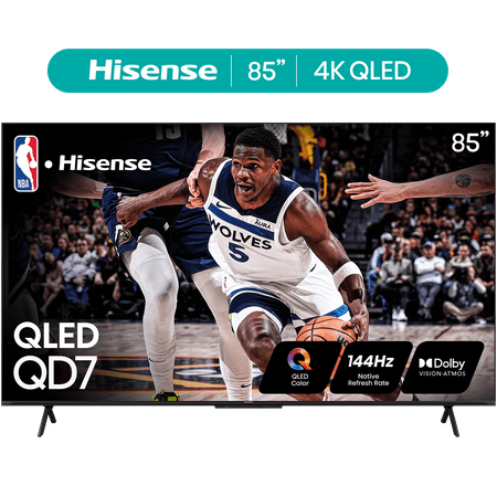 Hisense 85-Inch Class QD7N Series QLED 4K UHD Google Smart TV (85QD7N, 2024 Model) - QLED, Native 144Hz, Motion Rate 240, Dolby Vision Atmos, Direct Full Array, Game Mode Pro, Voice Remote