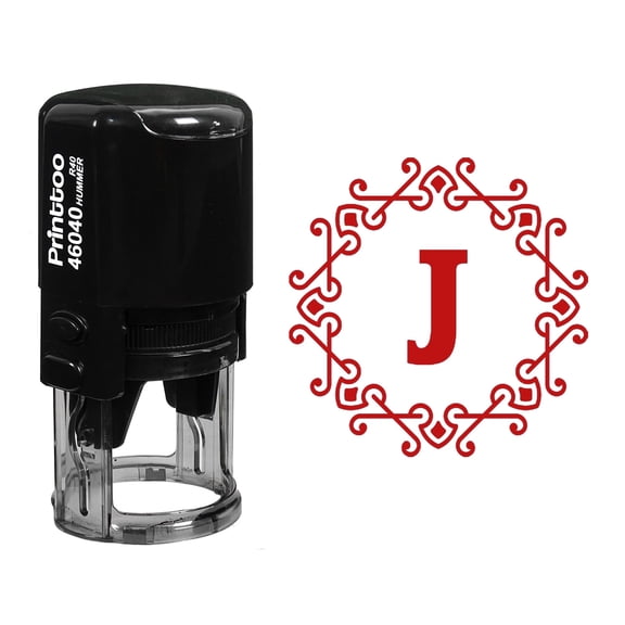 Printtoo R-40 Self Inking Alphabet J Monogram Octagon Celtic Swirl Frame Rubber Stamp Office Stationary-Red