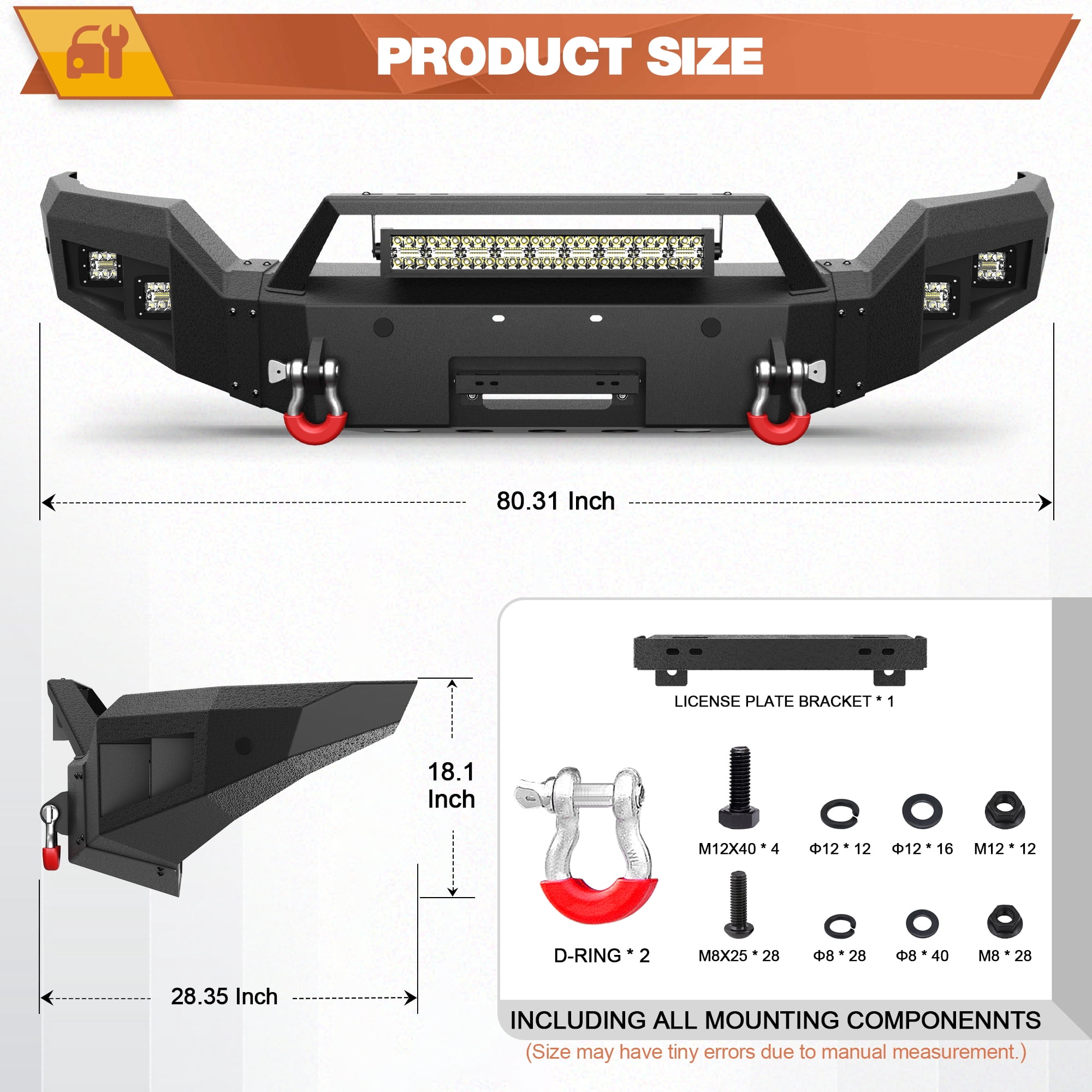 POFENZE Front Bumper Compatible with Chevrolet Silverado 1500 2016 2017 2018 Truck Bumper with Winch Plate