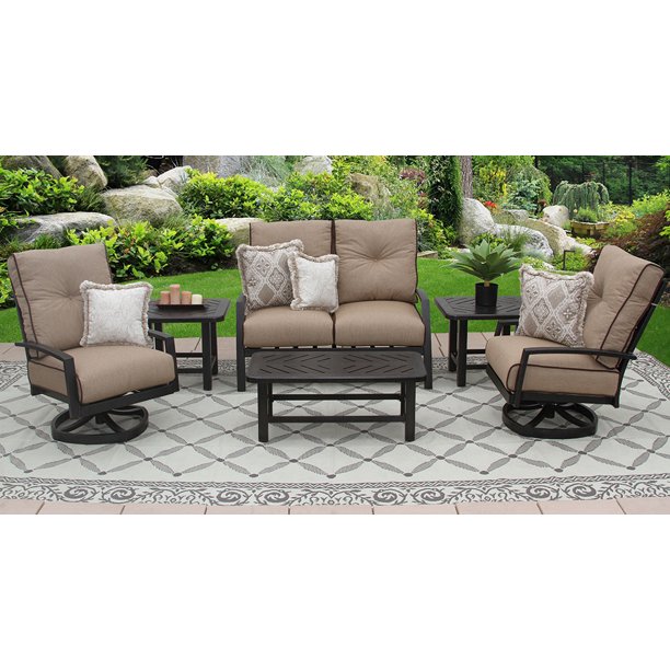 Patio 6pc Loveseat Club Swivel Rockers End Tables 21x42 Coffee Table