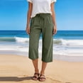 thumbnail image 7 of 2026 Summer Wide Leg Capri Pants for Women Drawstring Elastic Waist Casual Cropped Trousers with Pockets Army Green L, 7 of 7