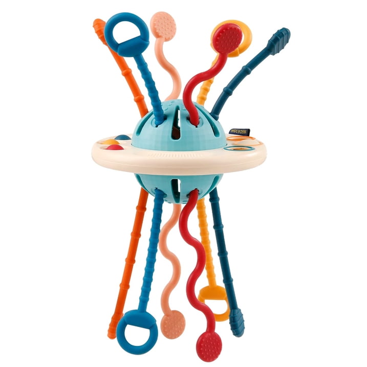 Baby Sensory Toys, Montessori Food Grade Silicone Pull String Activity Toys with Sliding Magic Balls & Simple Bubble for Motor Skills, Baby Toys 12-18 Months, First Birthday Gift for Boys Girls.