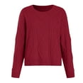 thumbnail image 4 of zaveiop Women's Clearance Oversized Cable Knit Crewneck Sweaters Ribbed Knit Loose Crewneck Cable Sweater Jumper Tops (Red, L), 4 of 5