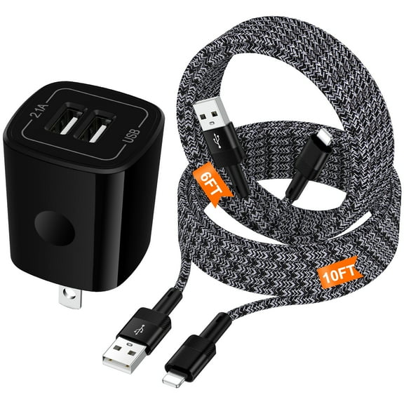 iPhone Charger,1Pack 2.1 Dual USB Charger Block w/ 2Pack Multi Charging Cables 6FT 10ft iPhone Charger Cords,USB Wall Charger Station Power Adapter USB Charging Block Compatible for iPhone 14/13/12