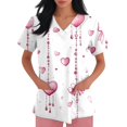 thumbnail image 3 of Tops for Women 2025 Cute Graphic Printed Short Sleeve V Neck Scrub Top Loose Fit Work Uniform Scrub Shirt Light pink 3XL, 3 of 3