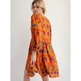 thumbnail image 5 of Women'S V-Neck Long Sleeve Printed Short Dress Loose Casual Bohemian Style Mini Beach Dress Orange L, 5 of 9