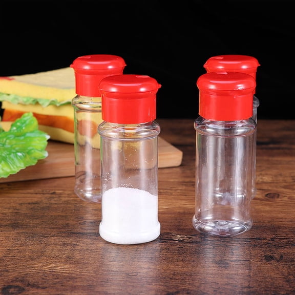 Masteelf 6-Piece Castor Spice Jar Set with Salt and Pepper Shakers, Red Lids for Kitchen Seasoning and Cooking Use