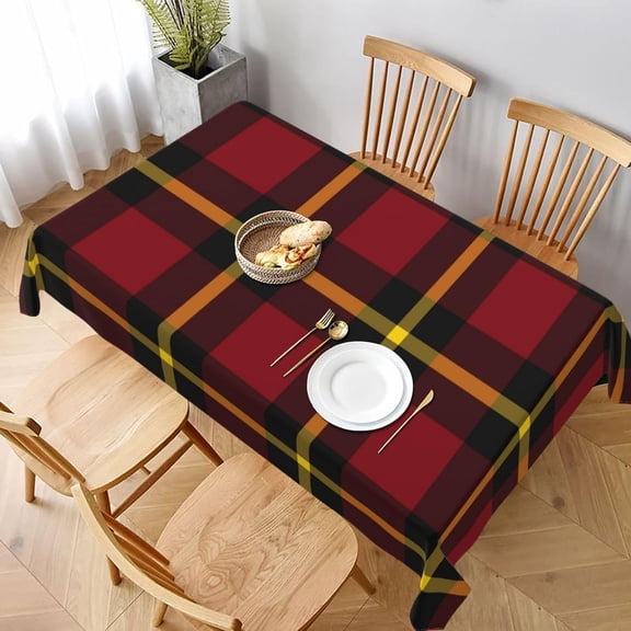 Rectangle Tablecloth, Autumnal Burgundy Gold Plaid Tartan Pattern Stain-Resistant, Wrinkle-Free, Washable Cover for Dining, Parties, and Wedding 60x84in
