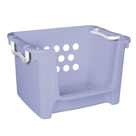 Mainstays Kids Large Purple Plastic Open-Front Stackable Toy Storage Basket with Handles