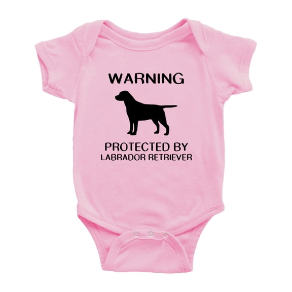 Warning: Protected by A Labrador Retriever Dog Funny Baby Rompers Baby Clothes (Pink,18-24 Months)