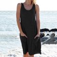 thumbnail image 1 of ICHUANYI Clearance Fashion Women Loose Summer Solid Pocket Sleeveless Beach Dress(Black, M) ICHUANYI WER2023080812383, 1 of 5