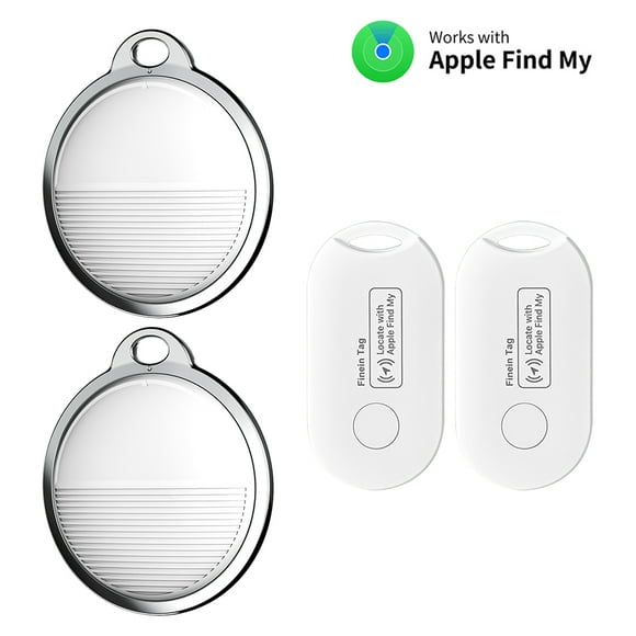 Mistaha Smart Tag Finder with Bluetooth Tracker for Luggage, Bags, Backpacks, Wallets, Pets - White 2-Pack + MFI Certified Bluetooth Anti-Loss Device 2-Pack - Replaceable Battery - Apple Find My