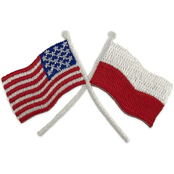 Polart Polska Embroidered Sew-On / Iron-On Crossed Polish American Flag Patches 2.5" Wide Cute Patch