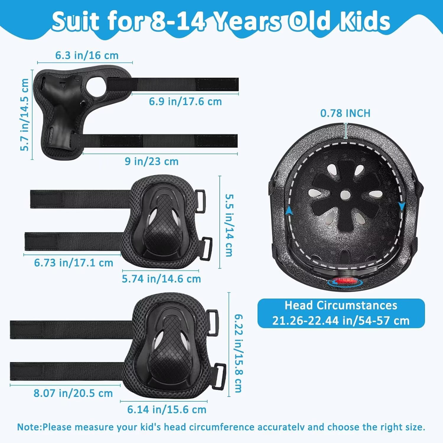 Yiomxhi Adjustable Kids Bike Helmet Set with Knee Elbow and Wrist Pads, Toddler Skateboard Helmet for Ages 3-5-8-14 Boys Girls, Protective Gear Set for Youth, for Scooters Rollerskates