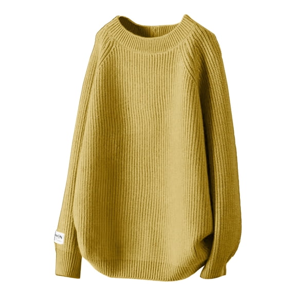 Gytharion Women's Oversized Sweaters Solid Color Crew Neck Long Sleeve Pullover Tops with Ribbed Hem and Button Cuffs Casual Knitwear Tops