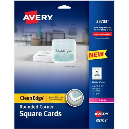 Avery® Clean Edge Laser Printable Multipurpose Card - White - 145 Brightness - 2 1/2 x 2 1/2 - 90 lb Basis Weight - 247 g/m² Grammage - Mat | Bundle of 2 Packs