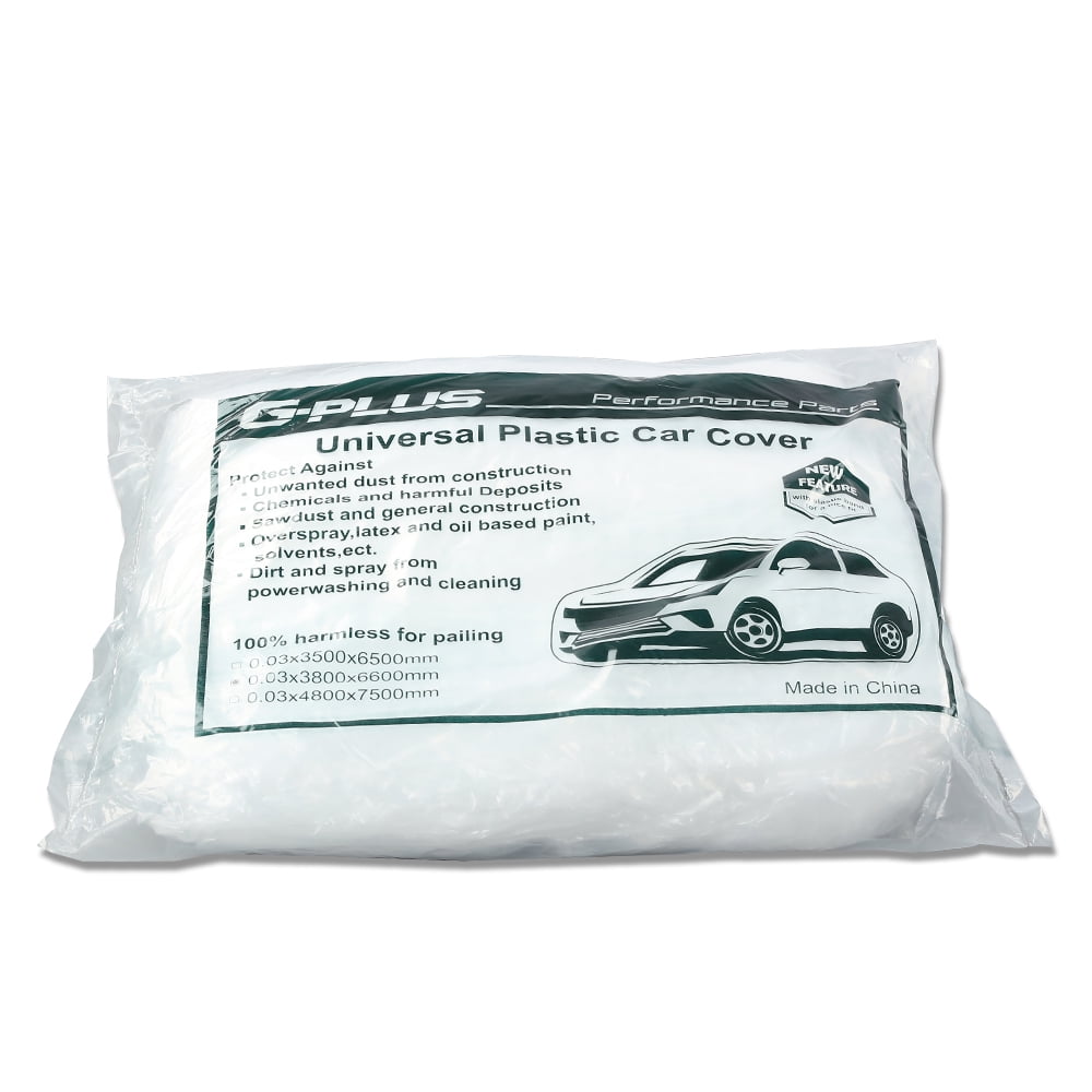 G Plus Universal Temporary Disposable Car Cover Rain Dust Garage 2 Pack Clear Plastic
