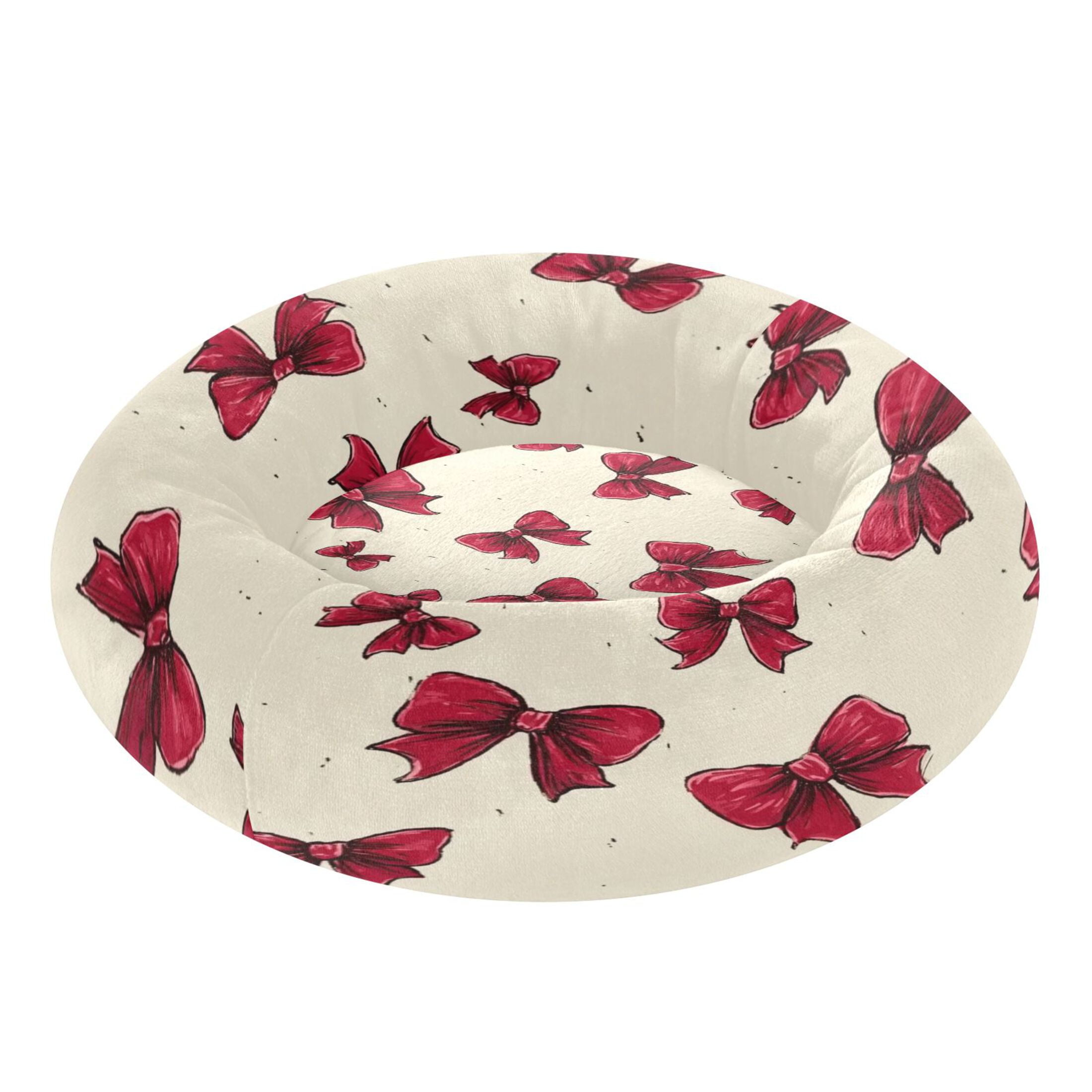 Iauyy Pet Couch Donut Cat Bed for Indoor Cats/Small Dogs Washable & Machine with Non-slip Bottom Calming Cat Furniture, Cream-colored Bow Tie (XS)
