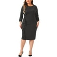 thumbnail image 2 of Agnes Orinda Women Plus Size St. Patrick's Day Cocktail Dresses for Curvy 3/4 Sleeve Ruffle Vintage Work Midi Pencil Bodycon Dress 1X Black, 2 of 6