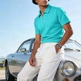 thumbnail image 2 of OGLCCG Men's Quarter-Zip Golf Shirts Lapel Collared Jacquard Short Sleeve Pullovers Casual Solid Color Business Tee Tops,XL,Sky Blue, 2 of 7